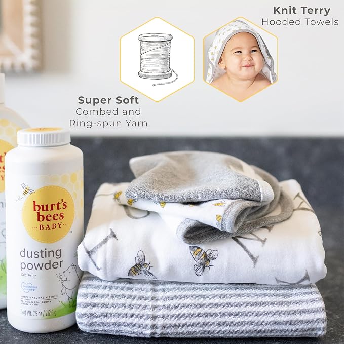 Burts Bees Baby Infant Hooded Towels, Unisex Bath Essentials and Newborn Necessities, Soft Nursery Towel with Hood Set, Size 29 x 29 Inch