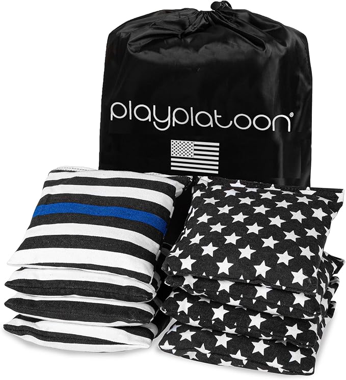 Play Platoon Cornhole Bags Weather Resistant- Set of 8 Regulation Bean Bags for Tossing- Official Professional Size & Weight Corn Hole Bags Two Color All Weather Cornhole Beans Bag Set with Tote Bag