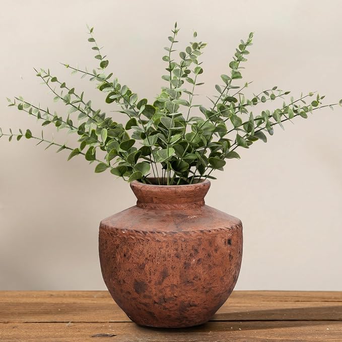 Terracotta Vase, 6 Inch Brown Ceramic Flower Vase for Home Decor Rustic Pottery Vase for Living Room Farmhouse Decor Entryway Fireplace Kitchen Dining Table Centerpiece
