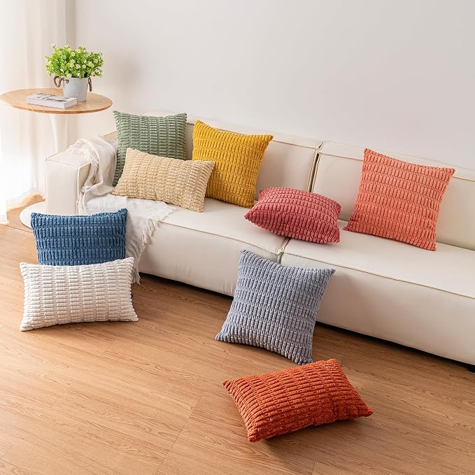 Aegero Corduroy Decorative Throw Pillow Covers 14x36 Inch Soft Striped Pillow Covers Modern Farmhouse Home Decor for Sofa Living Room Couch Bed（Teal）
