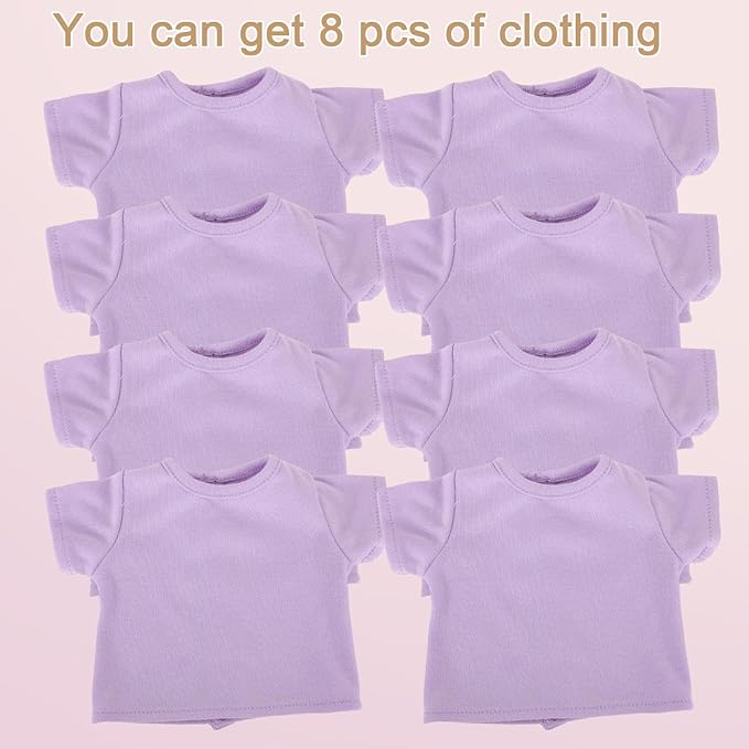 8 - Pack Light Blue Blank T - Shirts for 17-18 Inch Bears | Thick DIY Stuffed Animal Canvas Clothes (Purple)