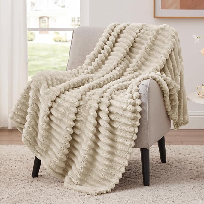 EXQ Home Gentle Soft Fleece Throw Blanket – Cozy Lightweight Blanket for Couch Bed – All-Season Warm Fuzzy Flannel Blanket for Women Mom Her – Gifts for Birthday(60"x80",Linen)