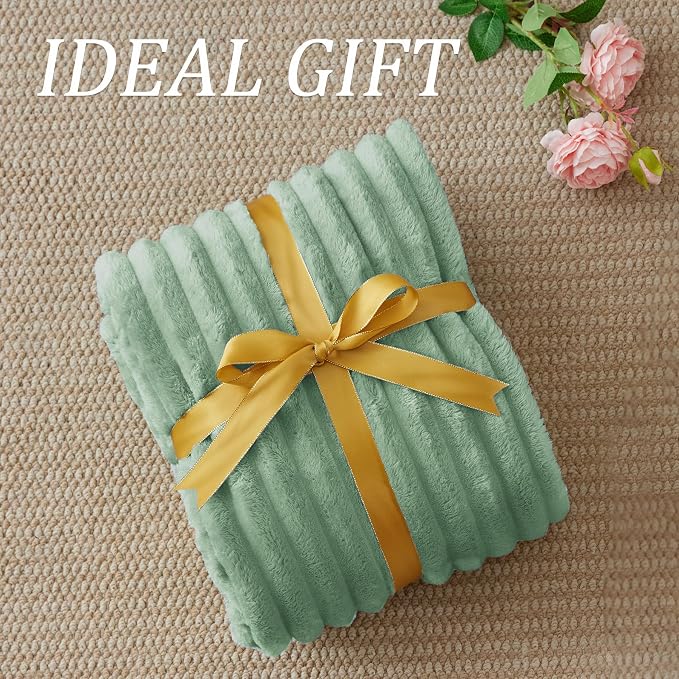 BEDELITE Striped Fleece Throw Blanket, Green, 50"x60" | 300GSM Microfiber Fleece, Soft Cozy, Lightweight Warm, Double-Sided Plush, Machine Washable, Gift, Room Decor, for Couch Sofa