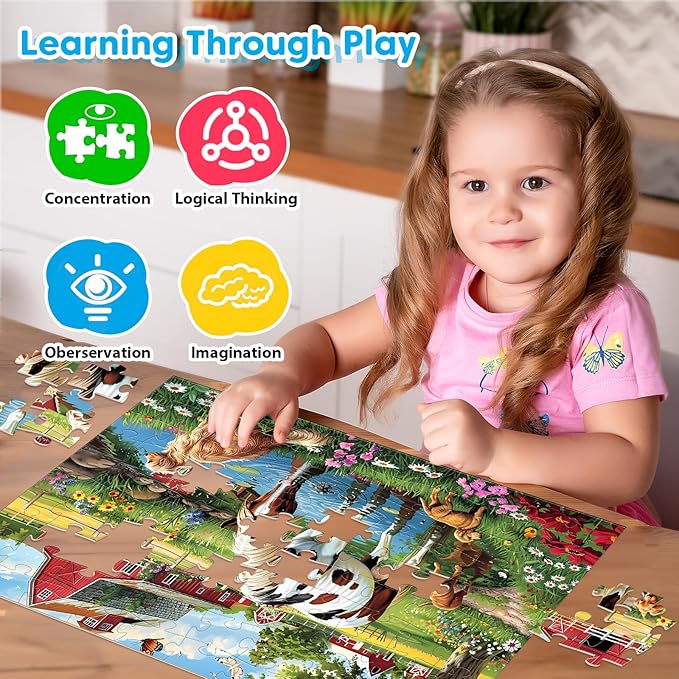 4 Packs 100 Piece Puzzles for Kids Ages 4-6 6-8 8-10, Dogs Cats Farms Birds Educational Jigsaw Puzzles, Kids Puzzles 5-8 Gifts for Girls Boys Adults Seniors 15x11in
