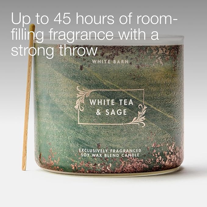 Bath & Body Works White Tea & Sage 3-Wick Candle - Scented Candle for At-Home Use - Long-Lasting, Room-Filling Fragrance - High Fragrance Oil Concentration - Soy Wax Blend - 2-Pack