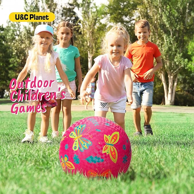 U&C Planet 2 Pack Playground Balls for Toddler Kids, 6 inch 8.5 inch Cartoon Rubber Balls with Pump, Dodgeball Kickball for Outdoor & Indoor Game, Great Gift for Boys Girls Aged 1 and Above
