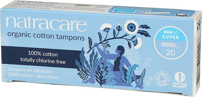 Natracare Non-Applicator 100% Organic Cotton Tampons, Super, Totally Chlorine Free, Biodegradable and Compostable (12 Pack, 240 Tampons Total)