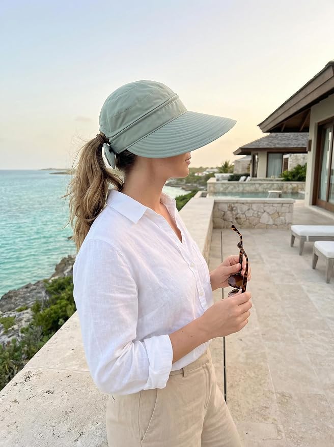 2-in-1 Women’s Sun Visor Sun Hat Zipper Off Ponytail Friendly, Lightweight Quick Dry, Summer UV Protection