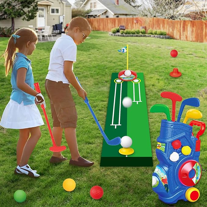 Toddler Golf Set, Kids Golf Clubs with Putting Mat, Toys for Boys 3 4 5+ Years Old, Sports Golf Toys with 4 Clubs, 8 Balls, 2 Practice Holes, Shoulder Strap, 20 PCS, Blue (LE-W-GOLF-BOY)