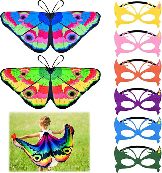 Coopay 9 Pieces Kids Butterfly Costume Fairy Butterfly Wings Masquerade Masks Halloween Girls Dress Up Pretend Play