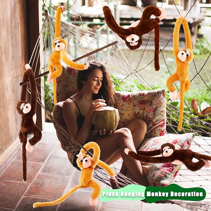 8 Pcs Hanging Monkey Stuffed Animal Toys Plush Monkey Toy Cute Soft Lifelike Monkey Plush Toys for Jungle Forest Animal Theme Party Favors Birthday Gift, 24 Inch (Color Set 1)