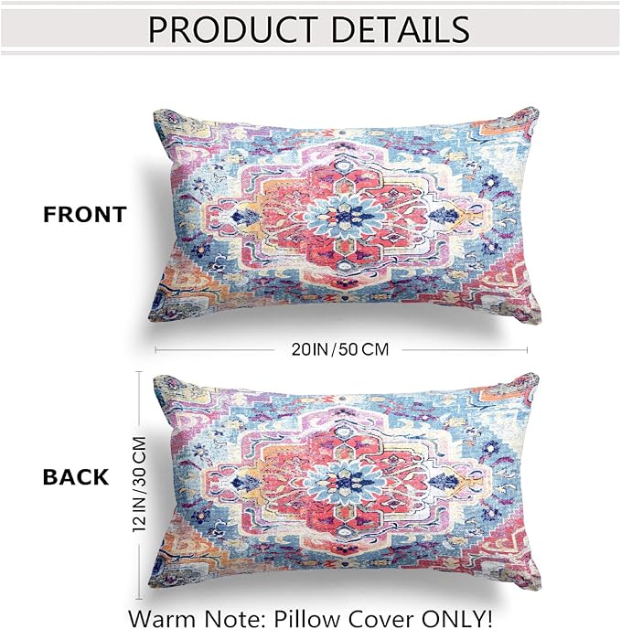 Snycler Antique Boho Hereke Rug Print Boho Throw Pillow Cover 12x20 Inch Set of 2 Double Sided Decorative Soft Throw Pillow Case Cushion Case for Home Decor Living Room Bed Couch Car