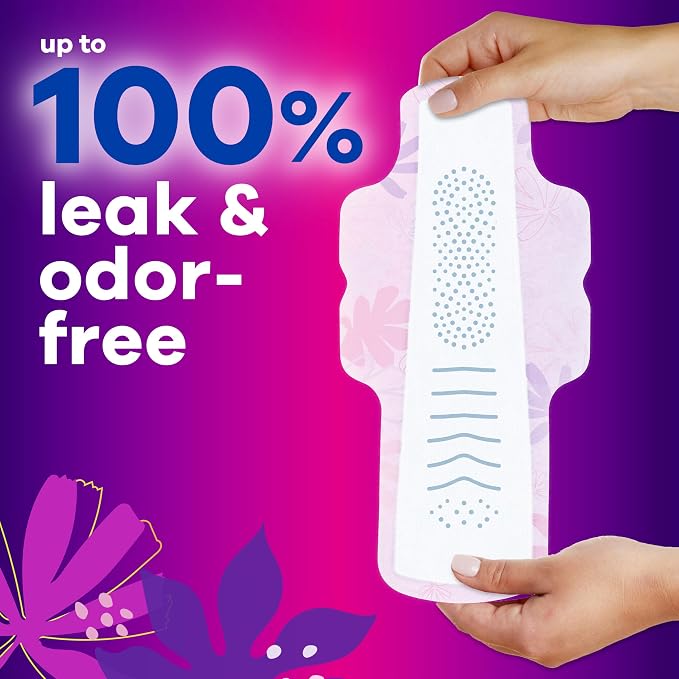 Always Radiant Feminine Pads for Women, Flexfoam Pads with Wings, Size 4, Overnight Absorbency, Lightly Scented, 60 Count (Pack of 2)
