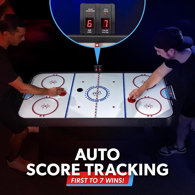 GoSports 54 Inch Air Hockey Arcade Table for Kids & Adults - Oak or Black - Includes 2 Pushers, 3 Pucks, AC Motor, and LED Scoreboard