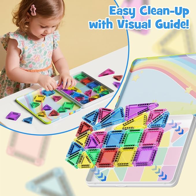 Magnetic Tiles Building Blocks Travel Construction Set, STEM Toddler Puzzle Toys for Boys and Girls Ages 3+ Birthday Gift