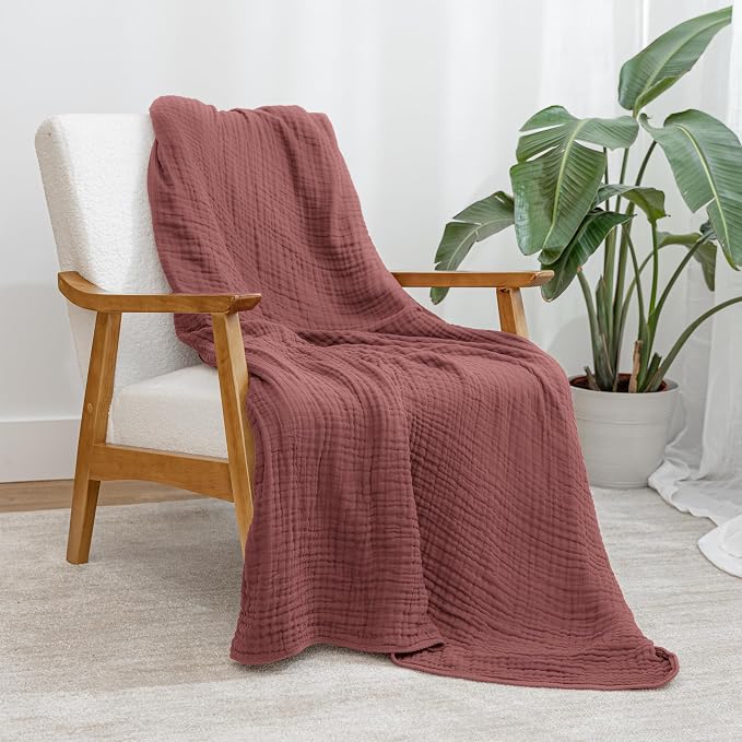 Comfy Cubs Adult Muslin Blanket 90x66” Twin Swaddle Blankets, Wine | 6 Layer Soft, Breathable & Lightweight Muslin Adult Blanket - Machine Washable & Designed in the US Bedding for All Seasons