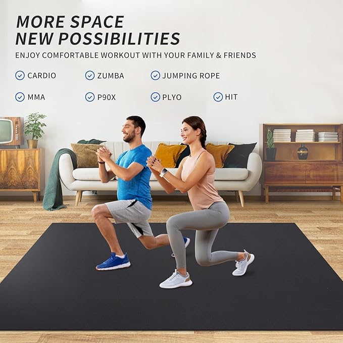 MRO Extra Large Exercise Mat 12'x7'/9'x7'/7'x7'/7'x5'(7mm), High-Density Workout Mats for Home Gym Flooring, Non-Slip, Extra Thick Durable Cardio Mat, Ideal for Plyo, MMA, Jump Rope - Shoe Friendly
