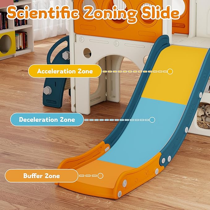 GITAWUSA 9 in 1 Toddler Slide and Swing Set, Slide for Toddlers 1-3, Kids Indoor Outdoor Playset Playground with Basketball Hoop, Telescope