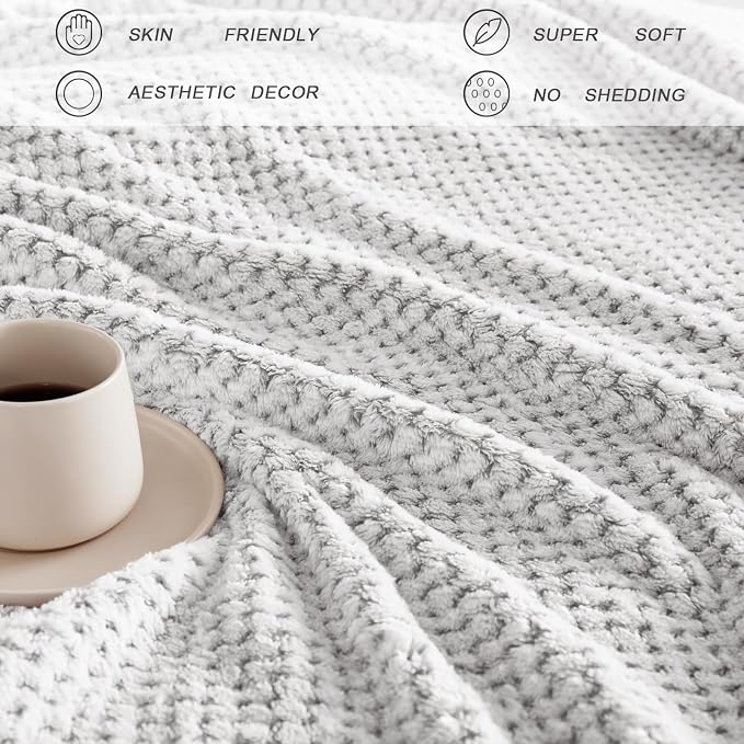 Exclusivo Mezcla Soft Waffle Fleece Bed Blanket King Size, Heather Gray | Lightweight Plush Blanket for Bed, Bedroom, Cozy Flannel with Waffle Texture, Stylish Home Decor, All Season, 104x90 Inches