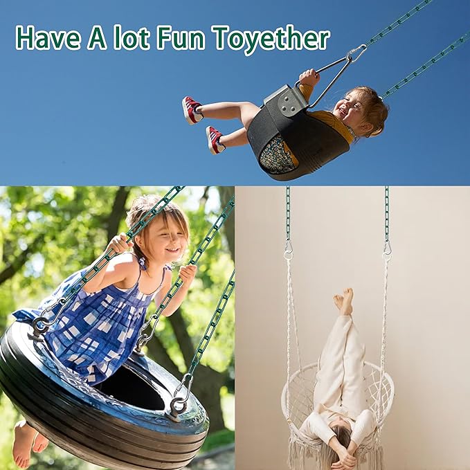 2 Swing Chains Heavy Duty (83") Fully Plastic Coated with 4 Free Quick Links Anti-Rust Iron Link Chains for Playground Kids Tree Swing Seat Accessories and Replacement