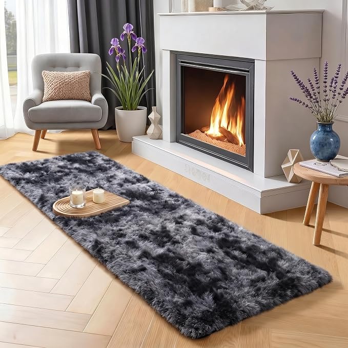 PAGISOFE Super Soft Runner Rugs for Hallway 2' x 6', Abstract Grey Fluffy Rug Home Decor Aesthetic, Plush Long Bedside Rugs, Bedroom Carpet Indoor Fluffy Shaggy Furry Throw Rug for Teen Dorm Nursery