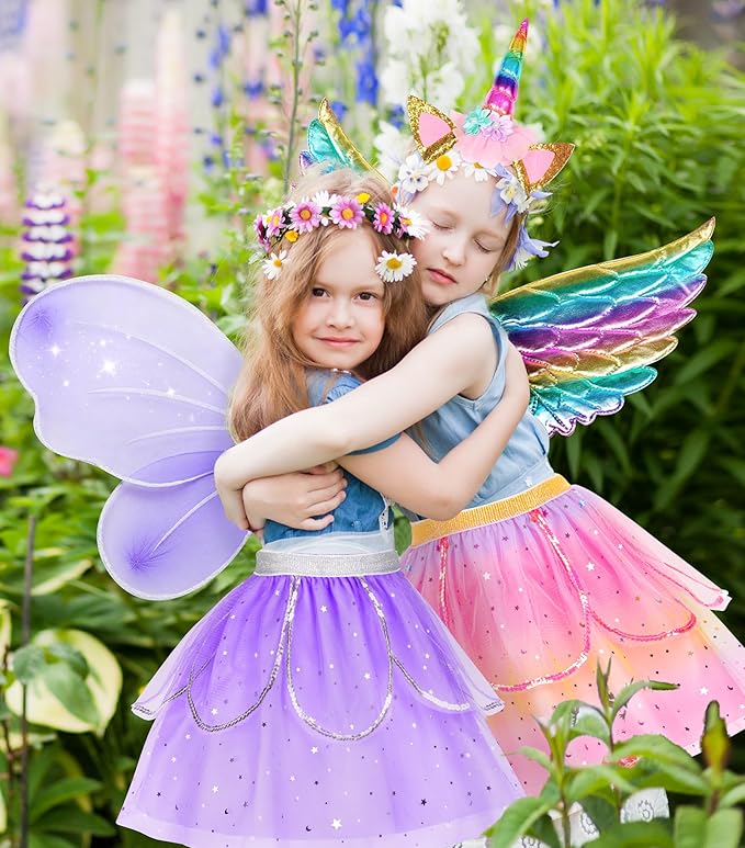 Jeowoqao Kids Princess Dress Up Clothes, Toddler Girls Dressup Pretend Play Costumes, Tutu Skirt, Butterfly Wings, Princess Shoes Toys for Ages 3 4 5 6