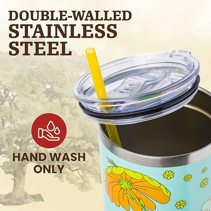 Silver Buffalo Disney Winnie the Pooh “Dreamy Days” Retro Art Double Walled Stainless Steel Tumbler with Handle and Straw, Fits in Standard Cup Holder, 40 Ounces