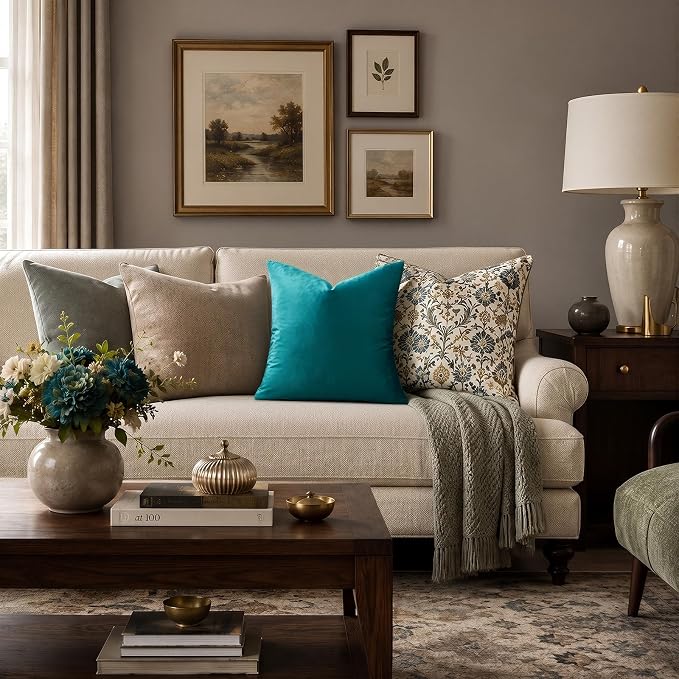 GIGIZAZA Teal Velvet Pillow Covers 22x22 Decorative Pillows Pack of 2 | Blue Throw Pillows for Couch Sofa,280gsm Soft Textured Fabric,Modern Square Pillowcases,Luxury Cushion Covers