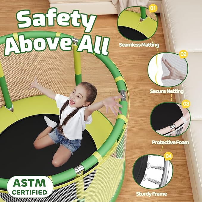ZCMHAXJ 55" Trampoline for Kids, 440lbs Capacity Indoor & Outdoor Toddler Trampoline, Gifts for Boys & Girls