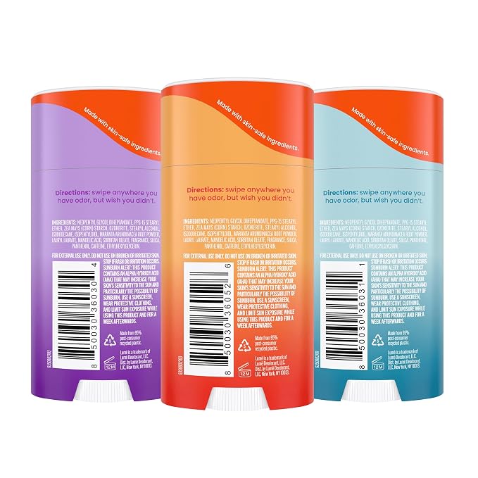 Lume Whole Body Deodorant - Smooth Solid Stick - 72 Hour Odor Control - Aluminum Free, Baking Soda Free and Skin Safe - 2.6 Ounce (Pack of 3) (Clean Tangerine, Lavender Sage, Unscented)