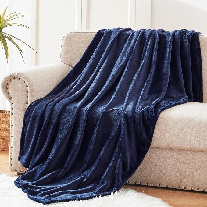 Exclusivo Mezcla Soft Fleece Throw Blanket for Couch, Navy Blue | 50x60 Inches, Double-Sided Brushed Flannel, Lightweight Plush Cozy Blanket for Home Decor, All Season, Machine Washable