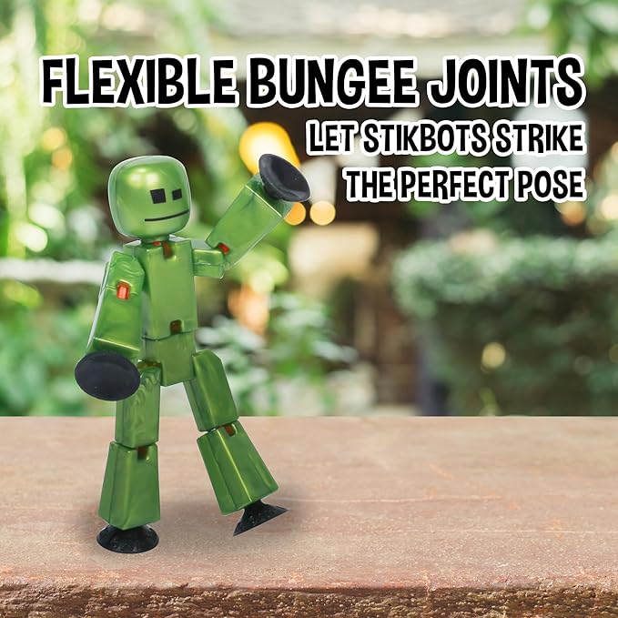 Zing StikBot Single Pack - Includes 1 StikBot - Collectible Action Figures and Accessories, Stop Motion Animation, Ages 4 and Up (Metal Olive)