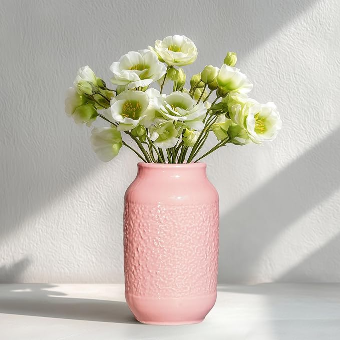 Pink Ceramic Vase, 9 Inch Cute Flower Vase for Pampas Grass, Modern Decorative Vases for Living Room, Minimalist Decor, Kitchen, Bedroom, Office, Bathroom, Wedding Decor