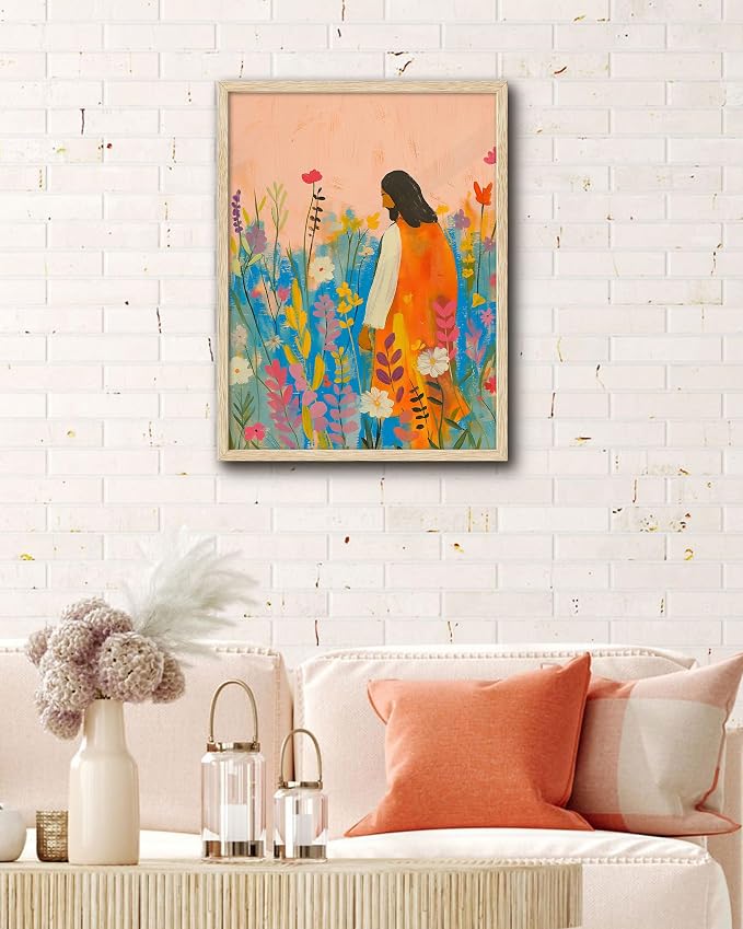 EcoHest 12x16 in Jesus Wildflower Bible Verse Framed Christian Wall Art | Natural Oak Wood Frame with Canvas Wall Art, Floral Scripture Wall Decor for Bedroom, Living Room, Office, Church, 1Pack