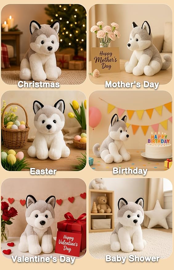 Siberian Husky Stuffed Animals, Soft Puppy Stuffed Dogs Plush Toy for Kids, Girls, Boys, Baby, Birthday, Bedtime Gift, 12 inches