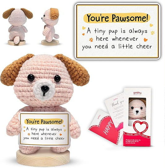 Gossby Inspirational Gift for Women, Men - Positive Dog Crochet - YOU'RE PAWSOME - Christmas, Birthday, Emotional Support, Positive Energy, Dog Lover Gift for Friend, Coworker, Teacher, Mom