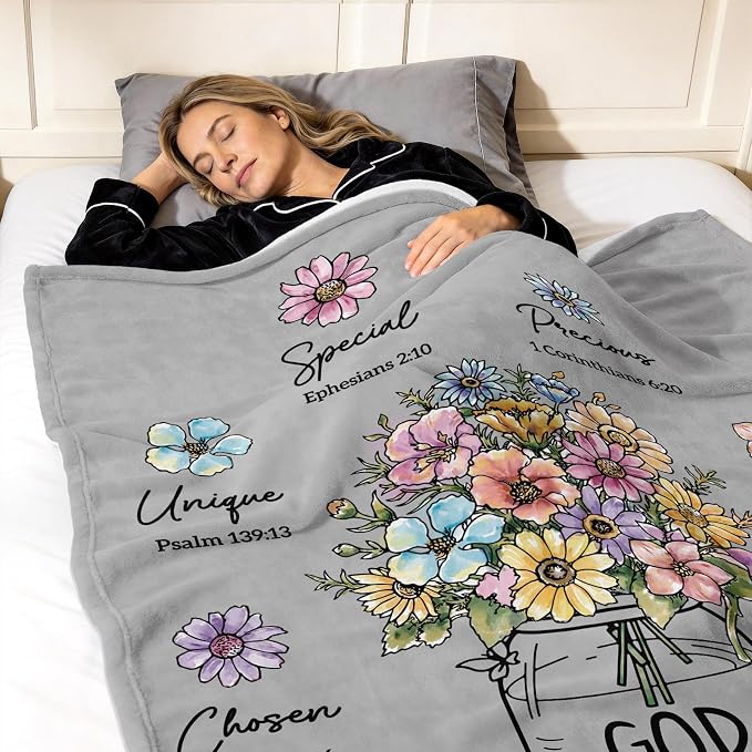 Christian Religious Gifts for Women, Grey Christian Blanket 80''x 60'' | Birthday Gifts for Women, Baptism Religious Christmas Day Spiritual Gifts for Grandma Nana Mom Sister, Throw Blankets