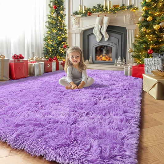 Amdrebio Purple Area Rugs for Bedroom Girls Room Decor Aesthetic, 5x7 Cute Fluffy Shag Lavender Rug for Living Room Dorm Classroom Nursery, Furry Plush Fuzzy Soft Lilac Carpet for Kids Baby Teens