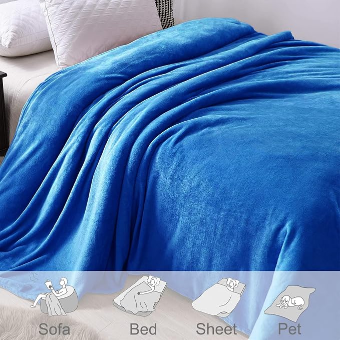Exclusivo Mezcla Soft Large Fleece Throw Blanket for Couch, Cobalt Blue | 50x70 Inches, Double-Sided Brushed Flannel, Lightweight Plush Cozy Blanket for Home Decor, All Season, Machine Washable