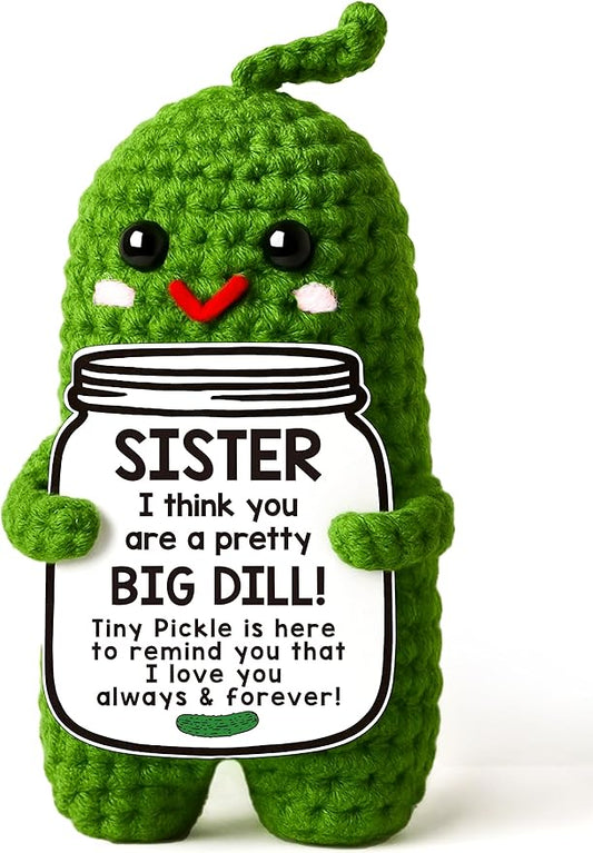 MAMAGIFTREE Funny Sister Gifts Christmas Gift for Sister, Big Sister, Little Sister - Unique Sister Gifts from Sister or Brother, Sentimental Sister Birthday Gift - Handmade Crochet Pickle