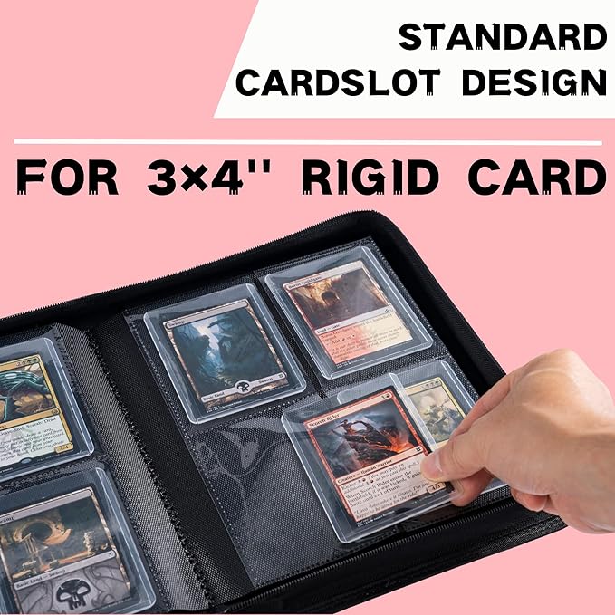 Top loader Binder, Holds 128+ Toploaders, 4 Pocket Top Loader Card Storage Case, Double-Sided Pockets for trading card in 3 x 4'' Toploaders（Pink）