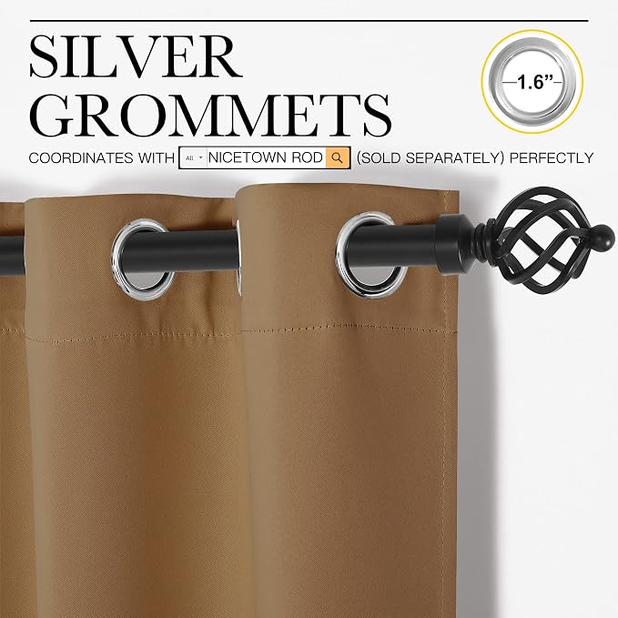 NICETOWN Sleek Blackout Curtains 72 inches Length for Windows, Noise Reducing and Block Draft Panels for Door Doorway Laundry Office Luxury Decor Theme (2 Panels, Gold Brown, W34 x L72 -Inch)