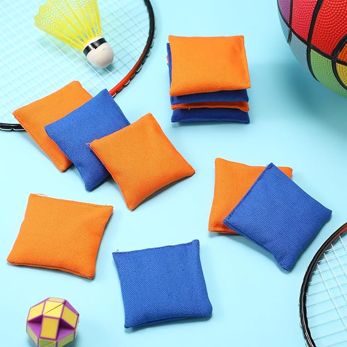 Sotiff 24 Pcs Bean Bags Mini Nylon Cornhole Bean Bags for Kids Tossing Fun Sports Outdoor Family Games Carnival Toy Patriotic Small Beanbag Hand Toss Party Game Supplies for Kid Adult (Blue, Orange)