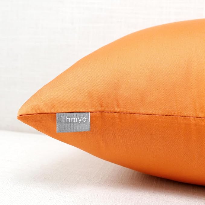 Thmyo 4-Pack 100% Cotton Comfortable Solid Decorative Throw Pillow Cases Square Cushion Cover Pillowcases Thanksgiving DIY Throw Pillow Covers for Sofa Bed Car(20x20 inch/50x50cm,Fall Orange)