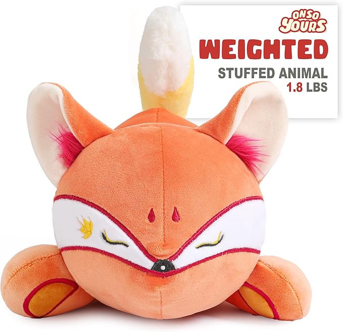 Onsoyours Original Red Wheat Fox Weighted Stuffed Animal, Cute 13.8"|1.8 Pound Weighted Positive Fox Plush Pillow Toy Soft Plushies Gift for Kids & Adults