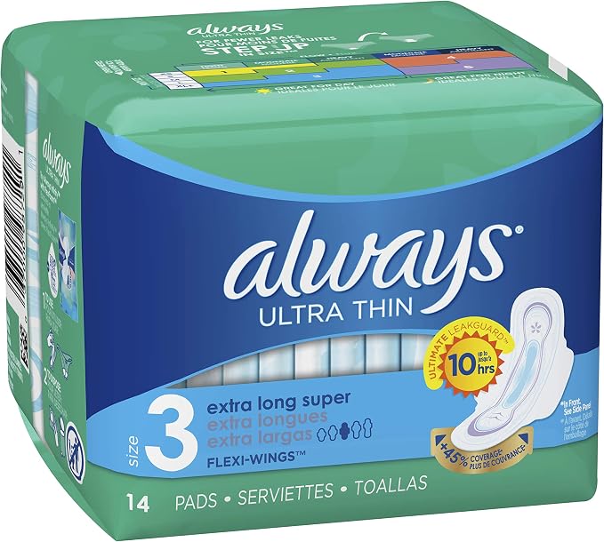 Always Ultra Thin Pads Size 3, Extra Long, Super Absorbency With Wings, Unscented