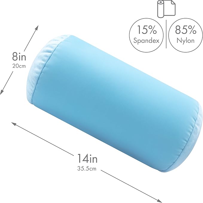 Microbead Bolster Neck Roll Pillow, Gently Body, Head, Neck & Shoulders No Pain Rest, Relax Sleep - Silky Feel Prevent Wrinkles & Hair Breakage - Lightweight Cylinder Tube, 14" x 8", Sweet Baby Blue