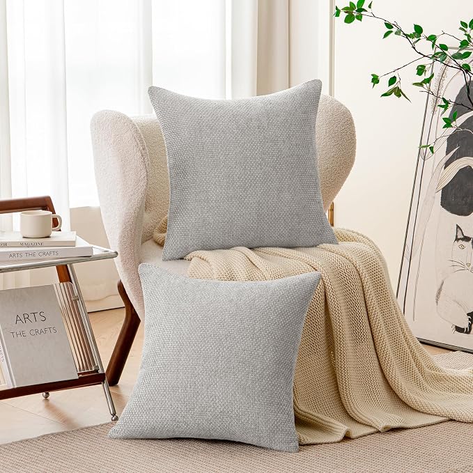 a moment Light Grey Chenille Throw Pillow Covers 18x18 Inch Pack of 2 Modern Decorative Throw Pillow Covers Farmhouse Cross Covers Home Decor for Sofa Bedroom Living Room