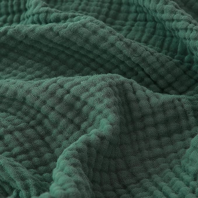 EMME Muslin Blankets for Adults Throw Blanket for Couch Breathable Gauze Soft Lightweight Airy Forest Green Throw XL 50" x 71"