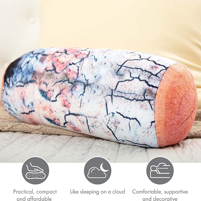 Microbead Log Roll Pillow - Bolster Tube Pillow Cushion Perfect Therapy Pillow - Airy Squishy Soft Bead Bag Bed Room Decoration, Neck Pillow Back Head Body Support, 15% - 14" X 8", Platanus Log